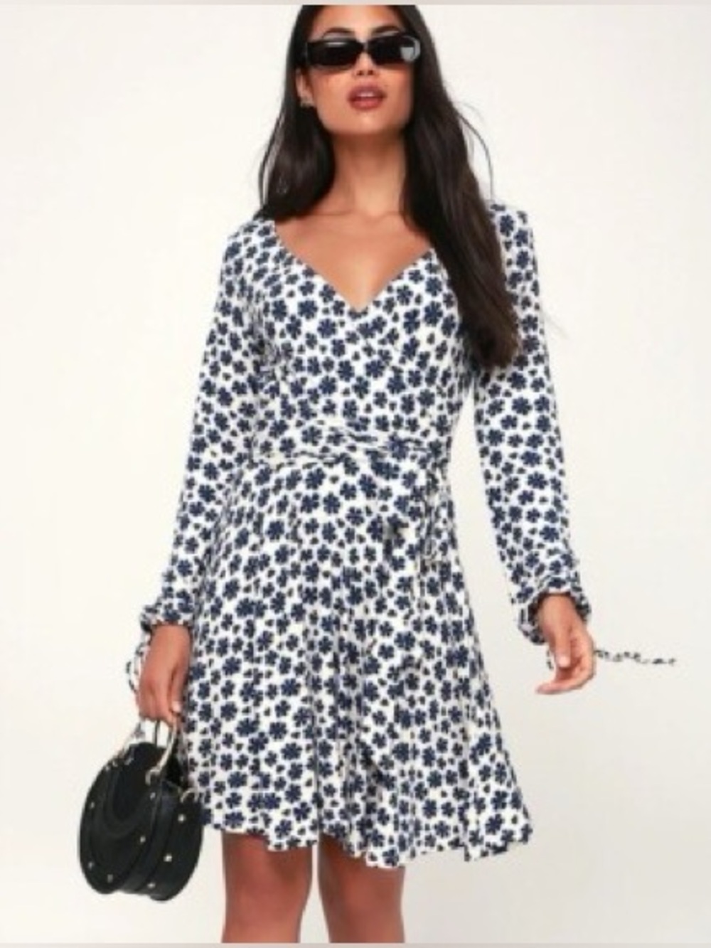 Free People Navy Floral Wrap Dress on White